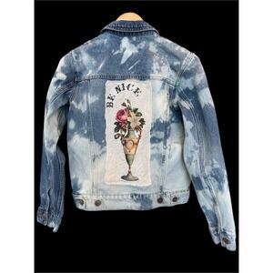 Quince XS Bleach Wash Denim Jacket w/ Botanical Art Patches